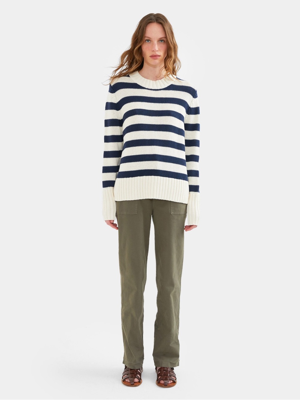 Kule Sweater Women’s Large The Tatum In Cream Navy Stripe 100% Cotton — image 2 of 8